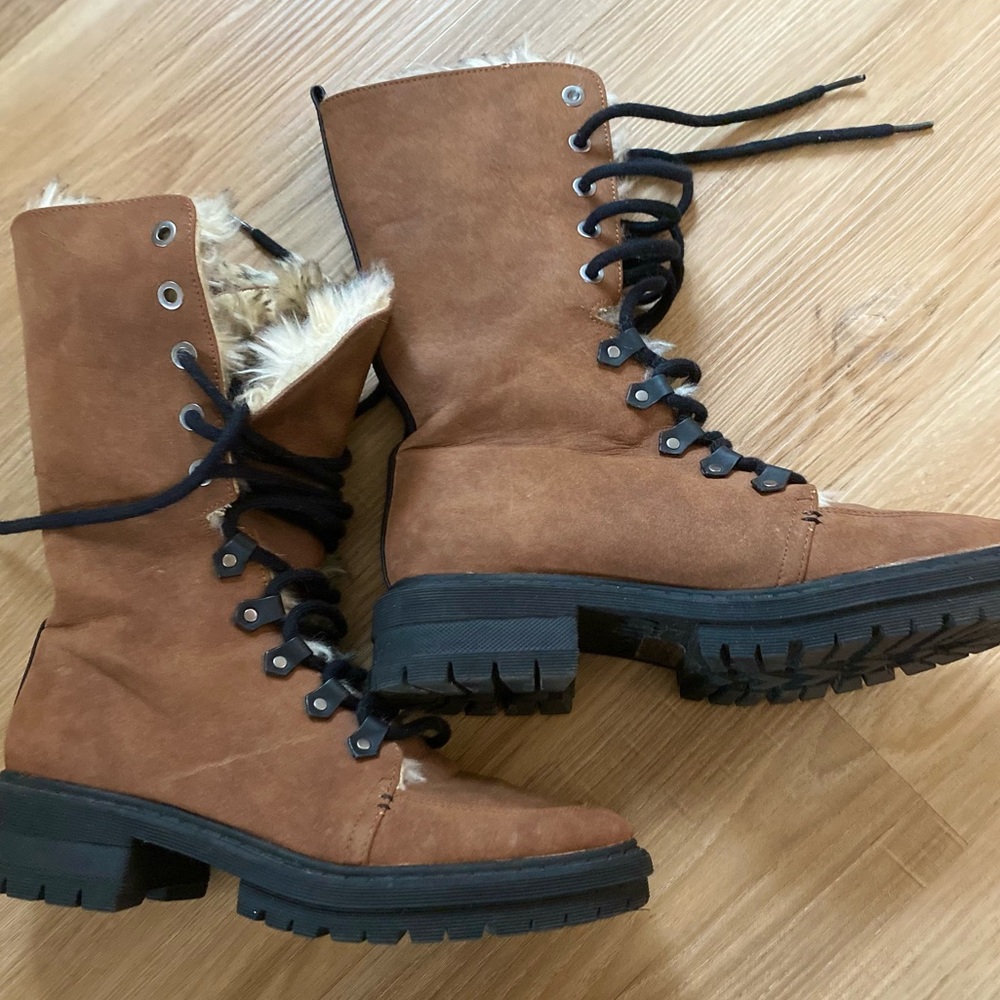 ❤️‍🔥❤️‍🔥Circus by Sam Edelman Vegan Leather Brown Combat Furry Lace-Up Boots